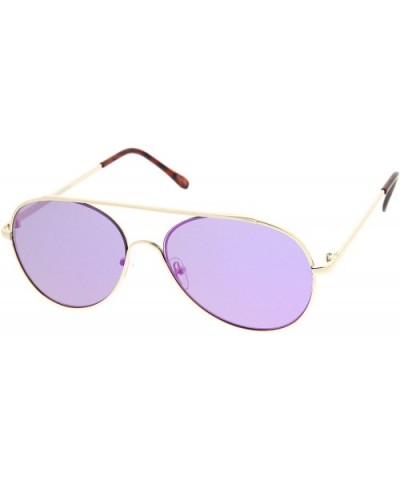 Classic Brow Bar Semi-Rimless Colored Mirror Lens Aviator Sunglasses 57mm - Gold / Purple Mirror - CD12LZRTHBV $6.47 Rimless