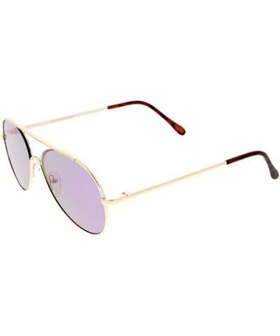 Classic Brow Bar Semi-Rimless Colored Mirror Lens Aviator Sunglasses 57mm - Gold / Purple Mirror - CD12LZRTHBV $6.47 Rimless