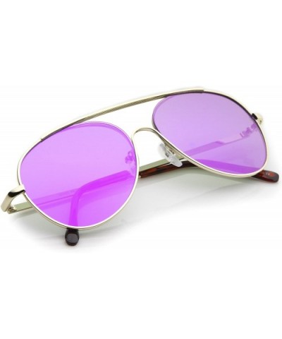 Classic Brow Bar Semi-Rimless Colored Mirror Lens Aviator Sunglasses 57mm - Gold / Purple Mirror - CD12LZRTHBV $6.47 Rimless