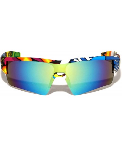 Rimless Sports Shield Graffiti Sunglasses - Light Blue Graffiti - CV197M3MEA7 $9.29 Shield