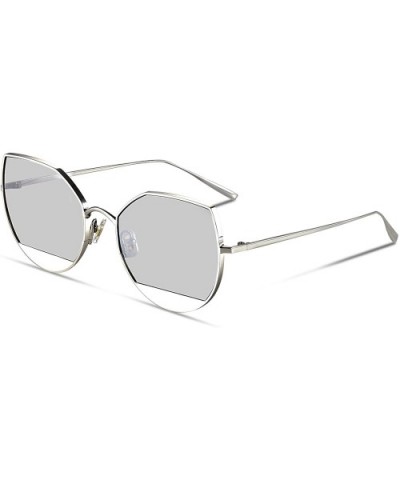 Cat Eye Flat Lens Metal Frame Sunglasses for Women with UV400 - Silver Frame/Silver Mirrored Lens - CV18GL0NXW3 $31.79 Cat Eye