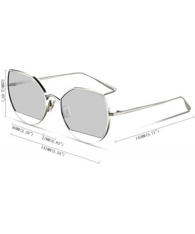 Cat Eye Flat Lens Metal Frame Sunglasses for Women with UV400 - Silver Frame/Silver Mirrored Lens - CV18GL0NXW3 $31.79 Cat Eye