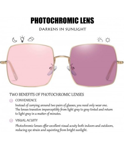 Square Polarized Sunglasses for Women Oversized UV400 Protection Transition Lens - Gold - Pink Photochromic - CA195T8N76T $13...