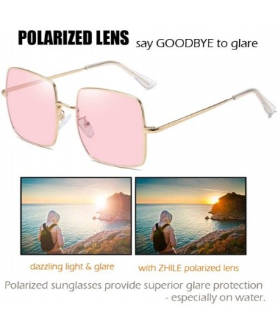 Square Polarized Sunglasses for Women Oversized UV400 Protection Transition Lens - Gold - Pink Photochromic - CA195T8N76T $13...