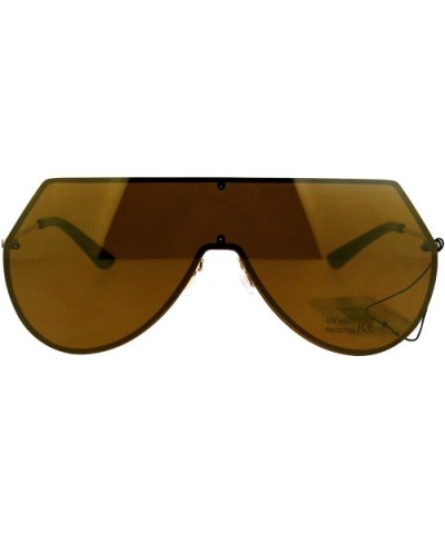 Shield Frame Sunglasses Rims Behind Lens Flat Top Angled Futuristic Shades - Gold (Gold Brown Mirror) - CW186K4NS4N $6.39 Shield