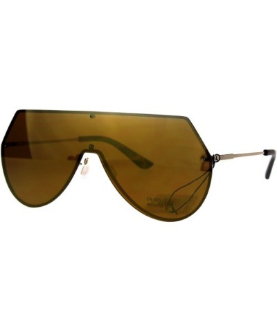 Shield Frame Sunglasses Rims Behind Lens Flat Top Angled Futuristic Shades - Gold (Gold Brown Mirror) - CW186K4NS4N $6.39 Shield