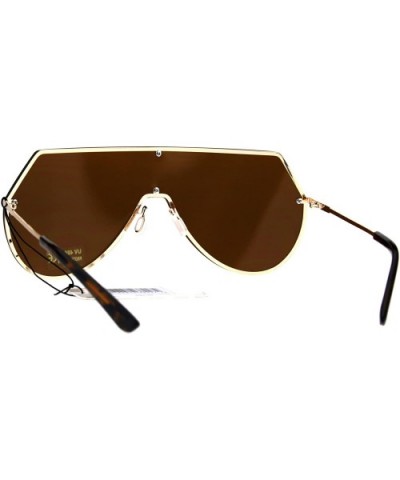 Shield Frame Sunglasses Rims Behind Lens Flat Top Angled Futuristic Shades - Gold (Gold Brown Mirror) - CW186K4NS4N $6.39 Shield