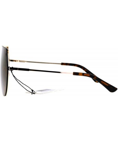 Shield Frame Sunglasses Rims Behind Lens Flat Top Angled Futuristic Shades - Gold (Gold Brown Mirror) - CW186K4NS4N $6.39 Shield