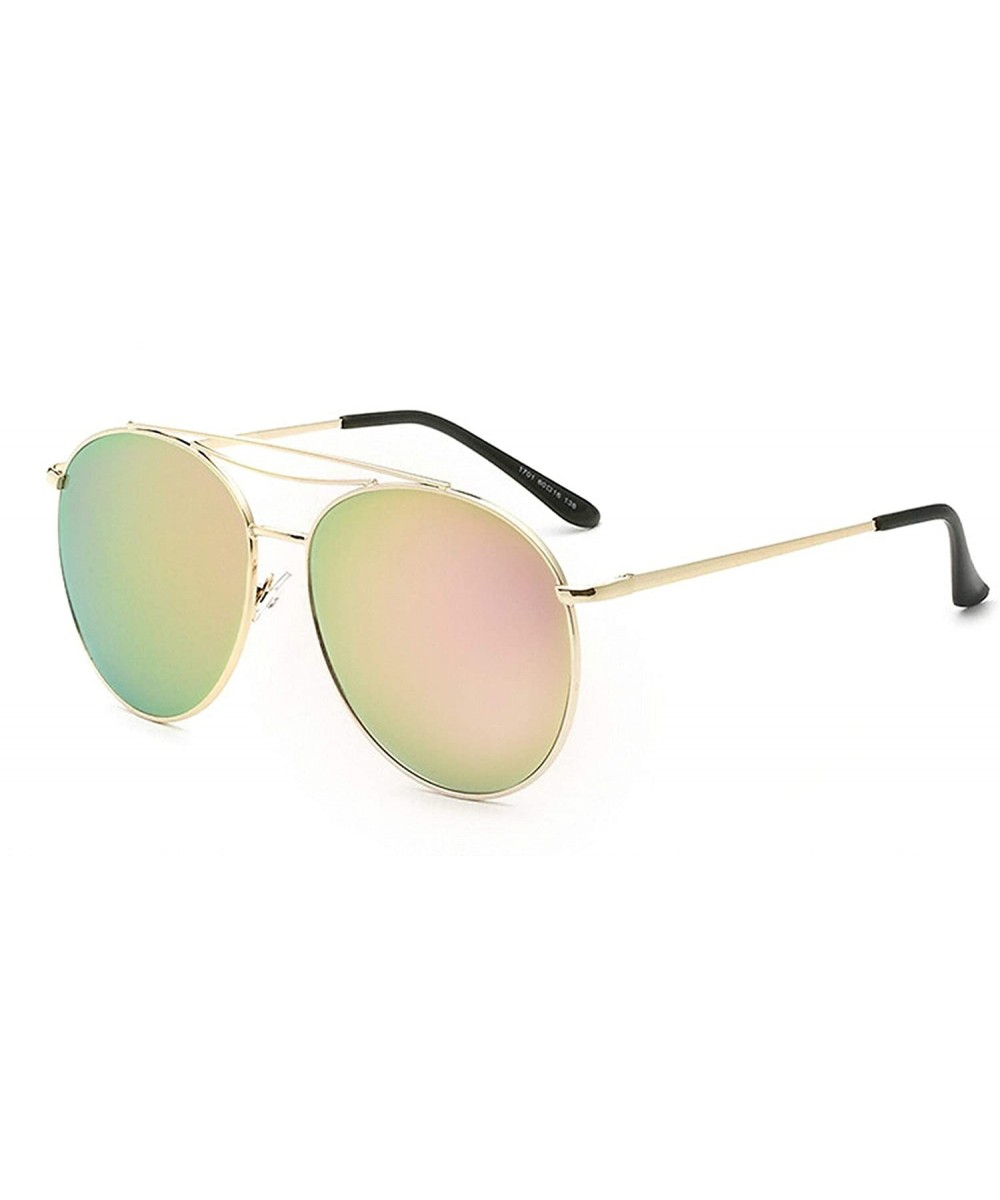 Classic Retro Designer Style Round Sunglasses for women metal Resin UV400 Sunglasses - Gold Pink - CX18SARX9KG $13.55 Oversized