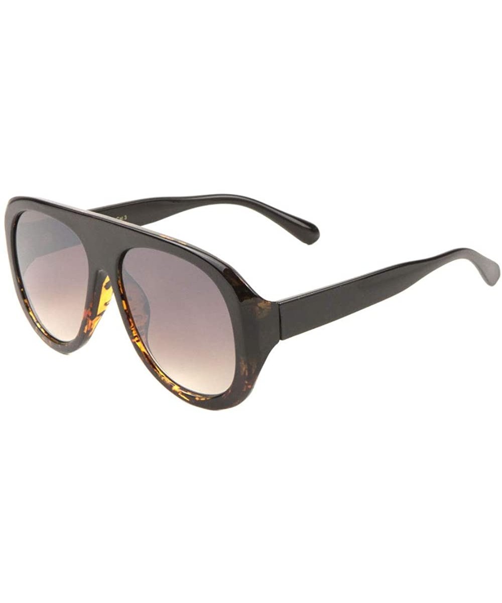 Curved Top Thick Plastic Frame Round Sunglasses - Brown Semi Demi - C51983I5R3Y $10.14 Round