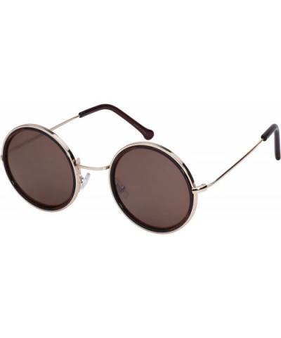 2016 Fashion Round Circle Sunglasses w/Color Mirror Lens 25103-REV - Clear Brown - CW12FNDDZAB $6.10 Round