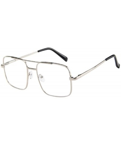 Military Style Classic Oversized Sunglasses Square Metal Frame 100% UV protection - Silver - C818U859W6A $8.22 Square