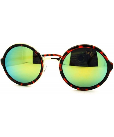 Multicolor Reflective Lens Sunglasses Vintage Round Circle Frame - Tortoise - CV11EV3ABST $5.08 Round