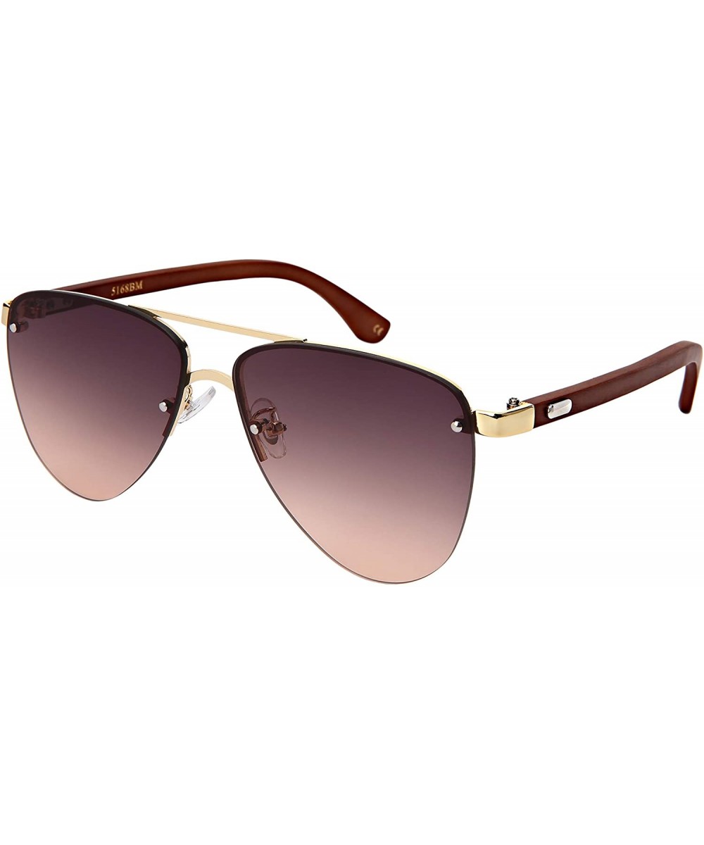 Natural Bamboo Sunglasses Semi-Rimless Aviator Style Sunglasses Microfiber Pouch Included - CN18OIZMQHY $9.10 Square