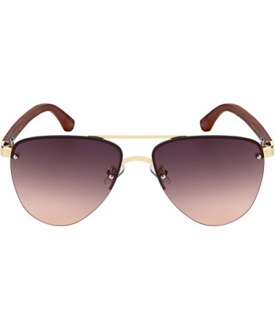 Natural Bamboo Sunglasses Semi-Rimless Aviator Style Sunglasses Microfiber Pouch Included - CN18OIZMQHY $9.10 Square