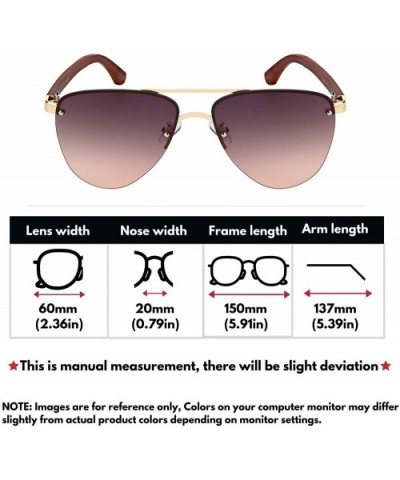 Natural Bamboo Sunglasses Semi-Rimless Aviator Style Sunglasses Microfiber Pouch Included - CN18OIZMQHY $9.10 Square