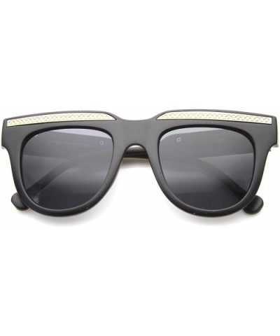 Retro Metal Accent Flat Top Horn Rimmed Oversize Sunglasses 50mm - Matte Black-gold / Smoke - CY12IGK2MIF $5.79 Square