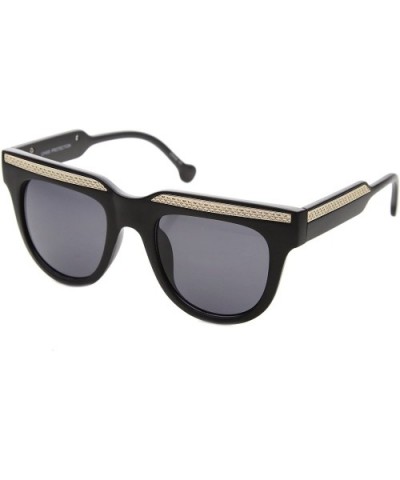 Retro Metal Accent Flat Top Horn Rimmed Oversize Sunglasses 50mm - Matte Black-gold / Smoke - CY12IGK2MIF $5.79 Square