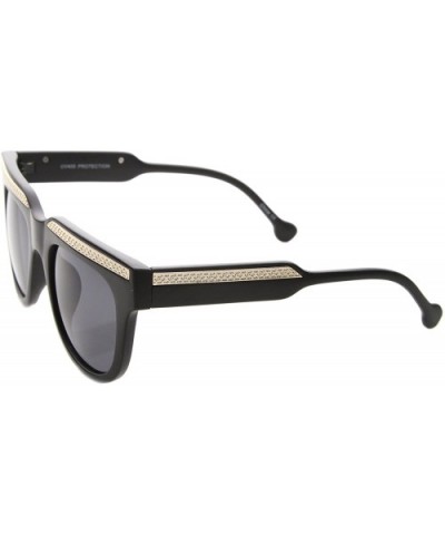 Retro Metal Accent Flat Top Horn Rimmed Oversize Sunglasses 50mm - Matte Black-gold / Smoke - CY12IGK2MIF $5.79 Square