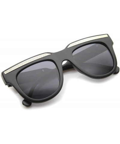 Retro Metal Accent Flat Top Horn Rimmed Oversize Sunglasses 50mm - Matte Black-gold / Smoke - CY12IGK2MIF $5.79 Square