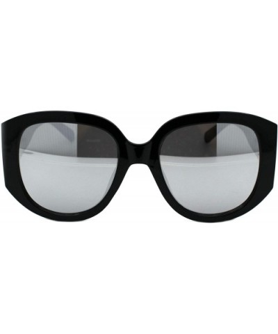 Womens Fashion Sunglasses Oversized Round Square Thick Temple UV 400 - Black (Silver Mirror) - CF19399WK8S $7.99 Oversized
