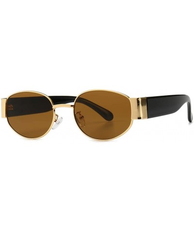 Womans Oval Sunglasses Men Steampunk Ladies Retro Eyewear Metal Frame Summer - Brown Lens - C818SWEU678 $7.60 Oval