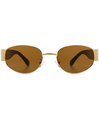 Womans Oval Sunglasses Men Steampunk Ladies Retro Eyewear Metal Frame Summer - Brown Lens - C818SWEU678 $7.60 Oval