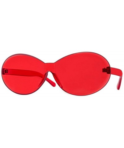 New One Piece Lens oval Sunglasses 2019 New Women Candy Color Party sungalsses UV400 - Red - CV18MG7YWRX $9.27 Oval