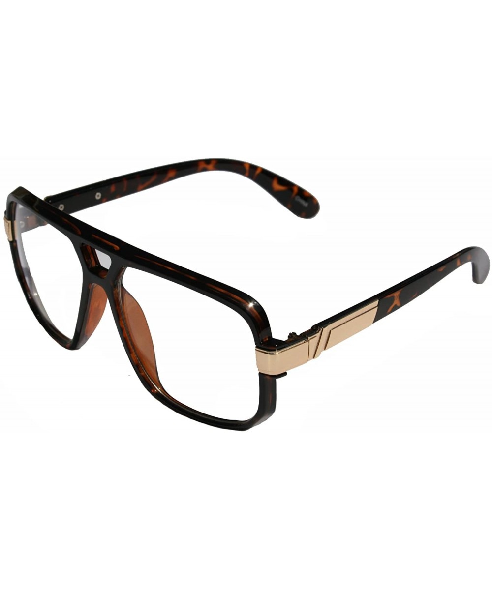 Classic Square Frame Plastic Flat Top Aviator Glasses/w Metal Trimming and Clear Lens - Tortoise Gold - CF126FQ6CAP $6.42 Wrap