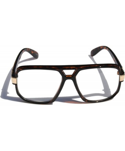 Classic Square Frame Plastic Flat Top Aviator Glasses/w Metal Trimming and Clear Lens - Tortoise Gold - CF126FQ6CAP $6.42 Wrap