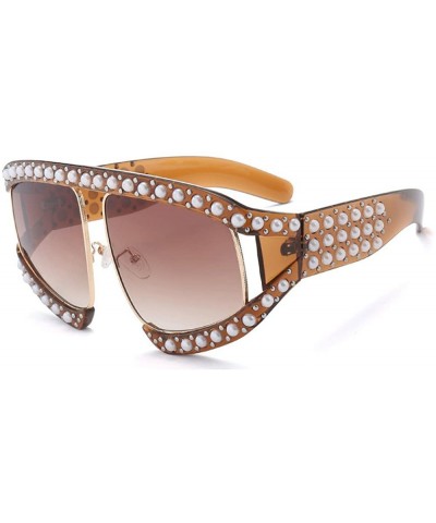 Oversized Fashion Womens Diamond Big Frame Luxury Sunglasses UV400 - Brown - CA189MWTW98 $10.18 Oversized