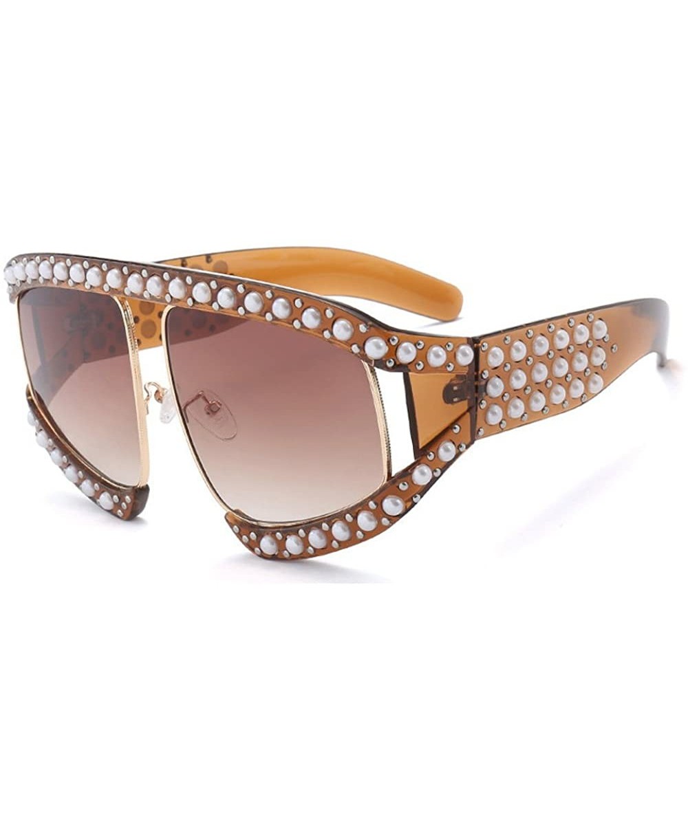 Oversized Fashion Womens Diamond Big Frame Luxury Sunglasses UV400 - Brown - CA189MWTW98 $10.18 Oversized