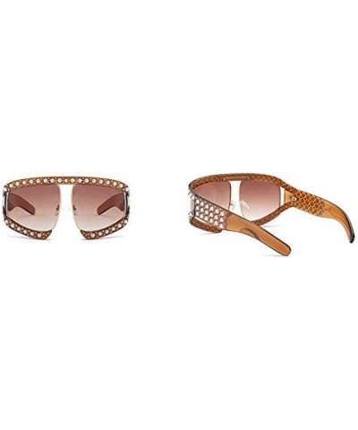 Oversized Fashion Womens Diamond Big Frame Luxury Sunglasses UV400 - Brown - CA189MWTW98 $10.18 Oversized