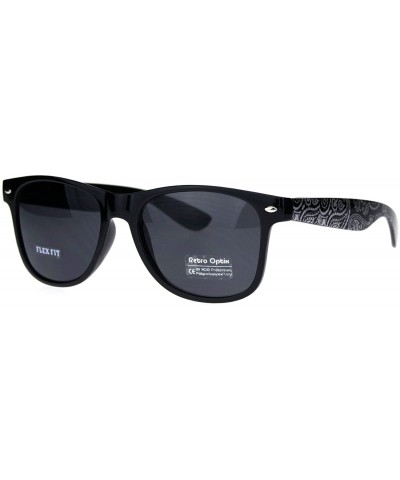 Mens Bandana Print Arm Hipster Horn Rim Plastic Sunglasses - Shiny Black Silver - C218QMO0WDR $7.18 Rectangular