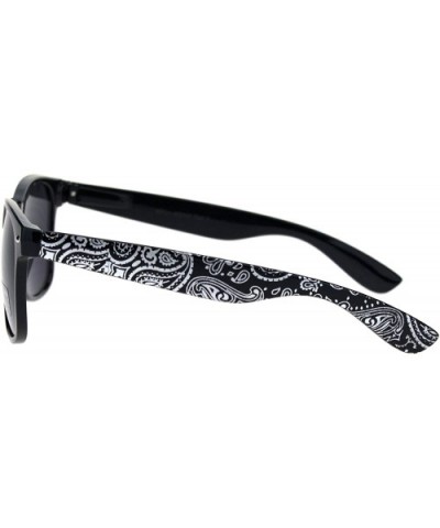 Mens Bandana Print Arm Hipster Horn Rim Plastic Sunglasses - Shiny Black Silver - C218QMO0WDR $7.18 Rectangular