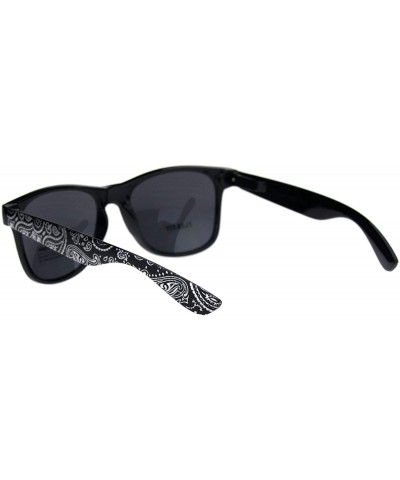 Mens Bandana Print Arm Hipster Horn Rim Plastic Sunglasses - Shiny Black Silver - C218QMO0WDR $7.18 Rectangular