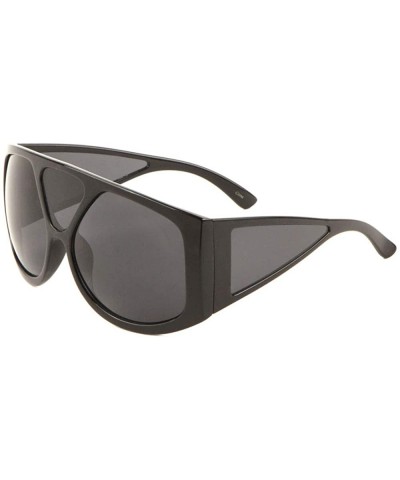 Three Frontal Lens Temple Lens Shield Sunglasses - Black - C3198LK4DR4 $9.28 Shield