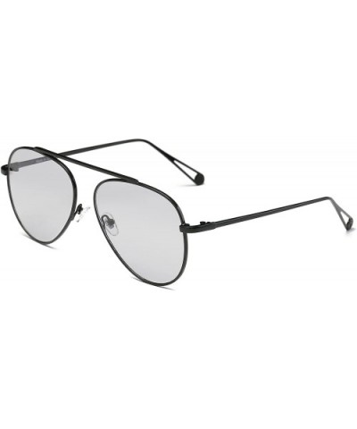 Circle Retro Vintage Metal Frame Colored Lens Round Aviator Sunglasses - Grey/Black - CX186UKUKQG $13.02 Aviator