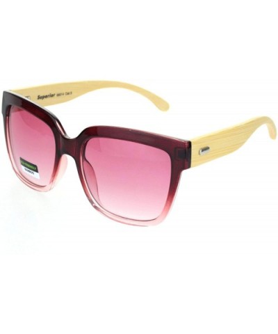 Eco Friendly Bamboo Wood Arm Oversize Horn Rim Hipster Sunglasses - Burgundy Pink - CW18OTHOMM8 $10.14 Oversized