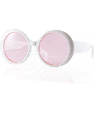 Retro Round Mod Look Bold Thick Frame Color Tinted Sunglasses A262 - (Tinted) Pink - CL18Q22Z9TI $5.08 Oversized