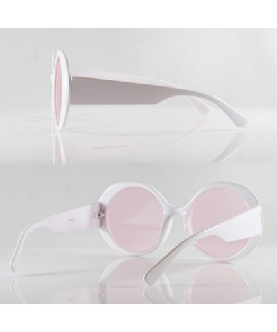 Retro Round Mod Look Bold Thick Frame Color Tinted Sunglasses A262 - (Tinted) Pink - CL18Q22Z9TI $5.08 Oversized