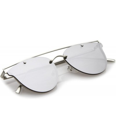 Modern Crossbar Horn Rimmed Round Flat Lens Rimless Sunglasses 52mm - Silver / Silver Mirror - C3182SNQMUR $8.10 Round