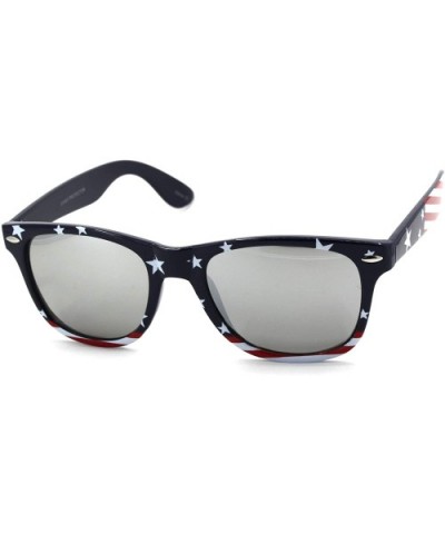 Patriotic American Flag Print Hipster Horn Rim Sunglasses - Mirror Lens Flag Arm - CA18U5I7W6S $8.35 Rectangular