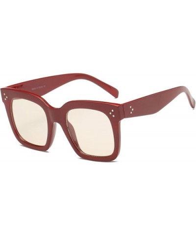 Women Retro Flat Lens Square Oversized Designer Sunglasses - Maroon - CF18I0G0LN8 $5.24 Square