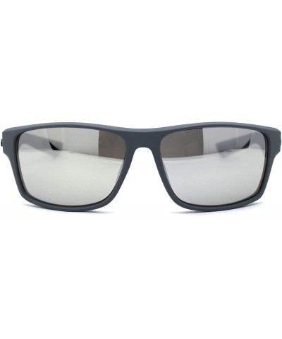 Mens Rubberized Matte Sport Rectangle Horn Sunglasses - Grey Silver Mirror - C9197E9LCOD $6.04 Sport