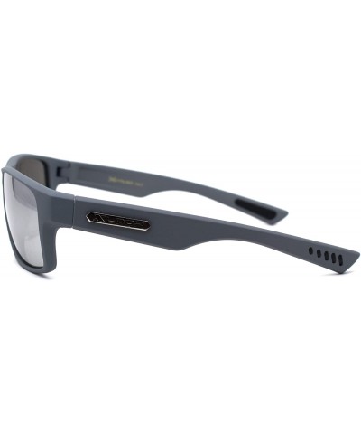 Mens Rubberized Matte Sport Rectangle Horn Sunglasses - Grey Silver Mirror - C9197E9LCOD $6.04 Sport