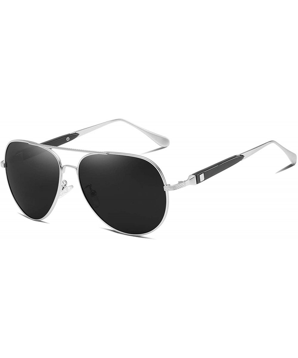 Polarized Sunglasses for Men Driving Travel UV Protection Aviator Frame - Silver Grey - CE18Y7RDWQG $11.56 Aviator