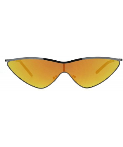 Womens Flat Top Retro Shield Cat Eye Metal Rim Sunglasses - Black Yellow Mirror - CL18IR5LW2O $9.87 Shield