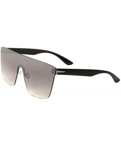Large Flat Top Rimless Oversized One Piece Mono Shield Sunglasses - Black & Silver Frame - CH1885XGEYH $9.55 Oversized