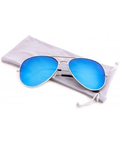 Classic Aviator Sunglasses Eyeglasses - Silver Frame Blue Lens - C118D9CAEKZ $7.40 Sport